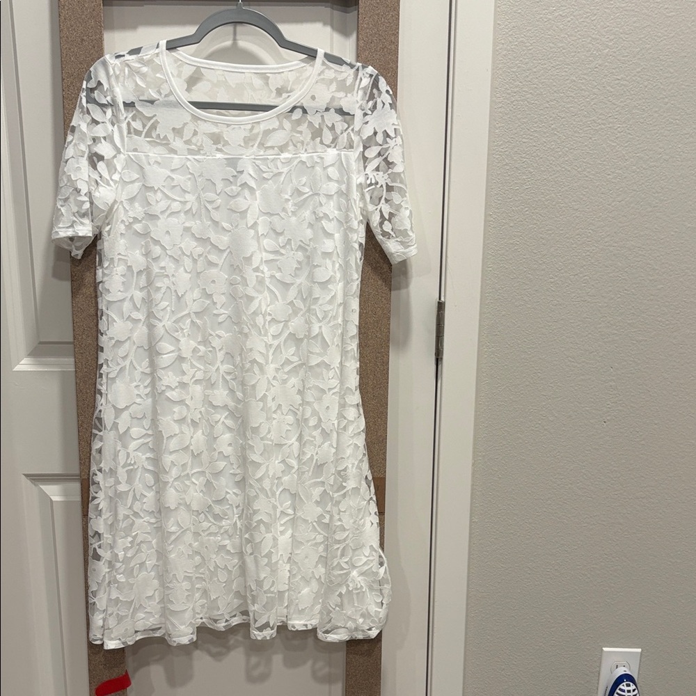 Nina Leonard Floral Lace Mini Dress - White